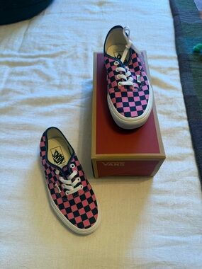Vans Pink and Navy Checkerboard Authentic Sneakers
